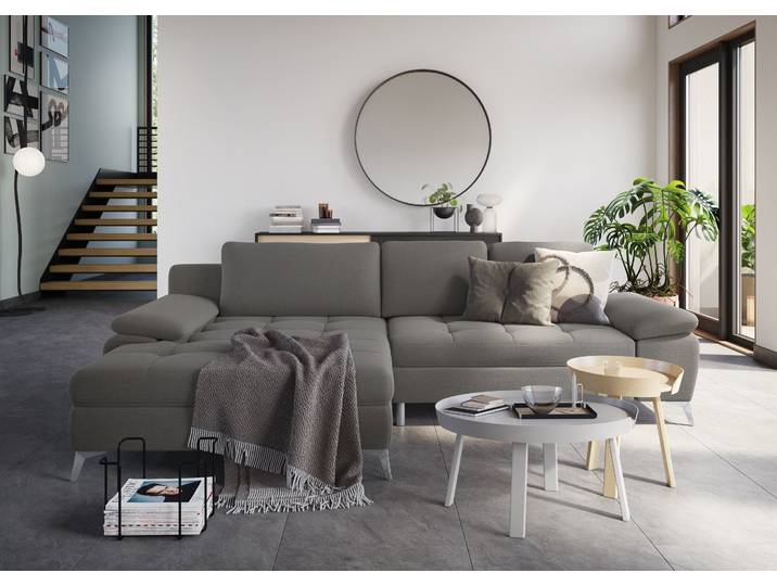Ecksofa, Luxus-Microfaser, Braun, 290×163 cm, Mega-Recamiere Links, Mit Bettfunktion & Bettkasten, sit&more