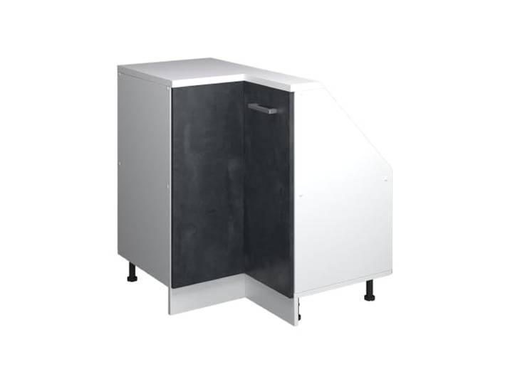 Vicco Dachschrägen-Eckschrank Rion, Schwarz Beton/Weiß Robuste Front · Tiefe 46 cm · Höhenverst. Füße · Verbindet zwei Dachschrägen · Für verschiedene Dachneigungen
