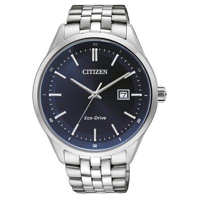 Solaruhr CITIZEN, blau (silberfarben), Armbanduhren, Herren, Armbanduhr, Herrenuhr, Datum, analog, Edelstahlarmband