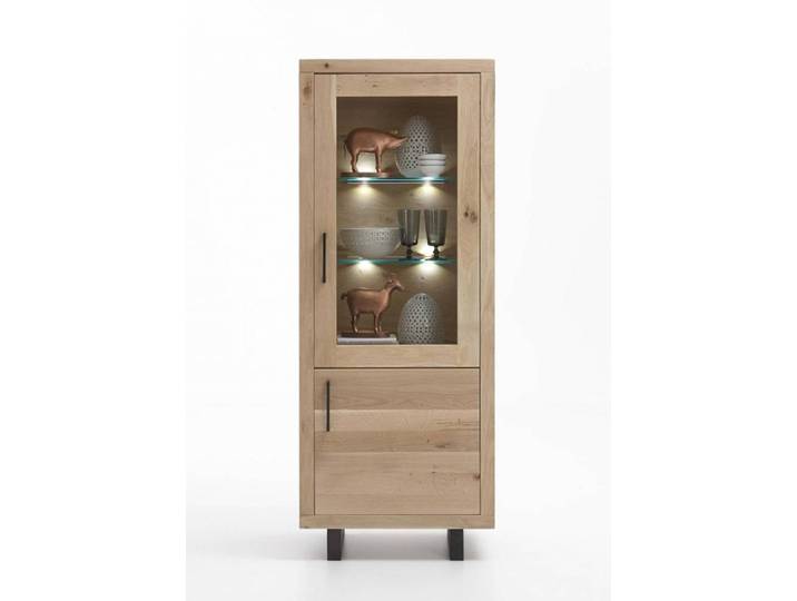 1-türige Vitrine Woodstock aus massiver Balkeneiche – Montierte Lieferung – 3%-Vorkasse-Rabatt
