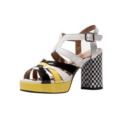High-Heel-Sandalette FLY LONDON "Fly London Sandalen Leder", Damen, Gr. 39, bunt (weiß, schwarz), Leder, Schuhe