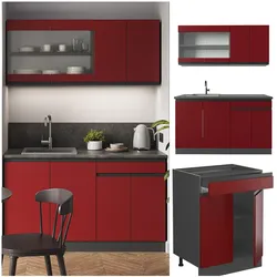 Vicco Küchenzeile Küchenblock Einbauküche R-Line J-Shape Anthrazit Rot 140 cm modern Küchenschränke Küchenmöbel