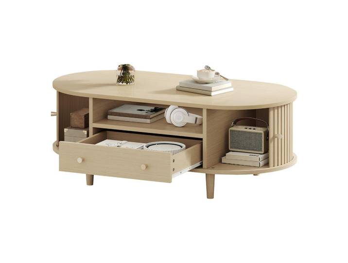 Flieks Couchtisch 100x50x36 cm mit Schublade und Offenem Lagerraum, Holz, Eichefarben, 50x36x100 cm, Wohnzimmer, Wohnzimmertische, Couchtische