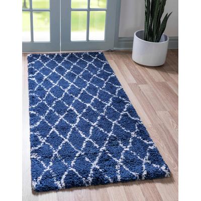 Hochflor-Teppich "Temara Shag, LAGERRÄUMUNG", blau (marineblau, elfenbeinfarben), B:79cm H:51mm L:305cm, Polypropylen (PP), MYFLAIR MÖBEL & ACCESSOIRES, Teppiche, gewebt, Rauten Design, weich & kuschelig