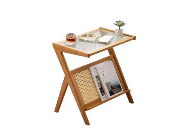 9bbhfJw4R Couchtisch im Landhausstil Kleiner Couchtisch mit Aufbewahrung, Mobile Teestation for Wohnzimmer, modernes und minimalistisches Design for Teeservice Servieren(Beige,55cm)