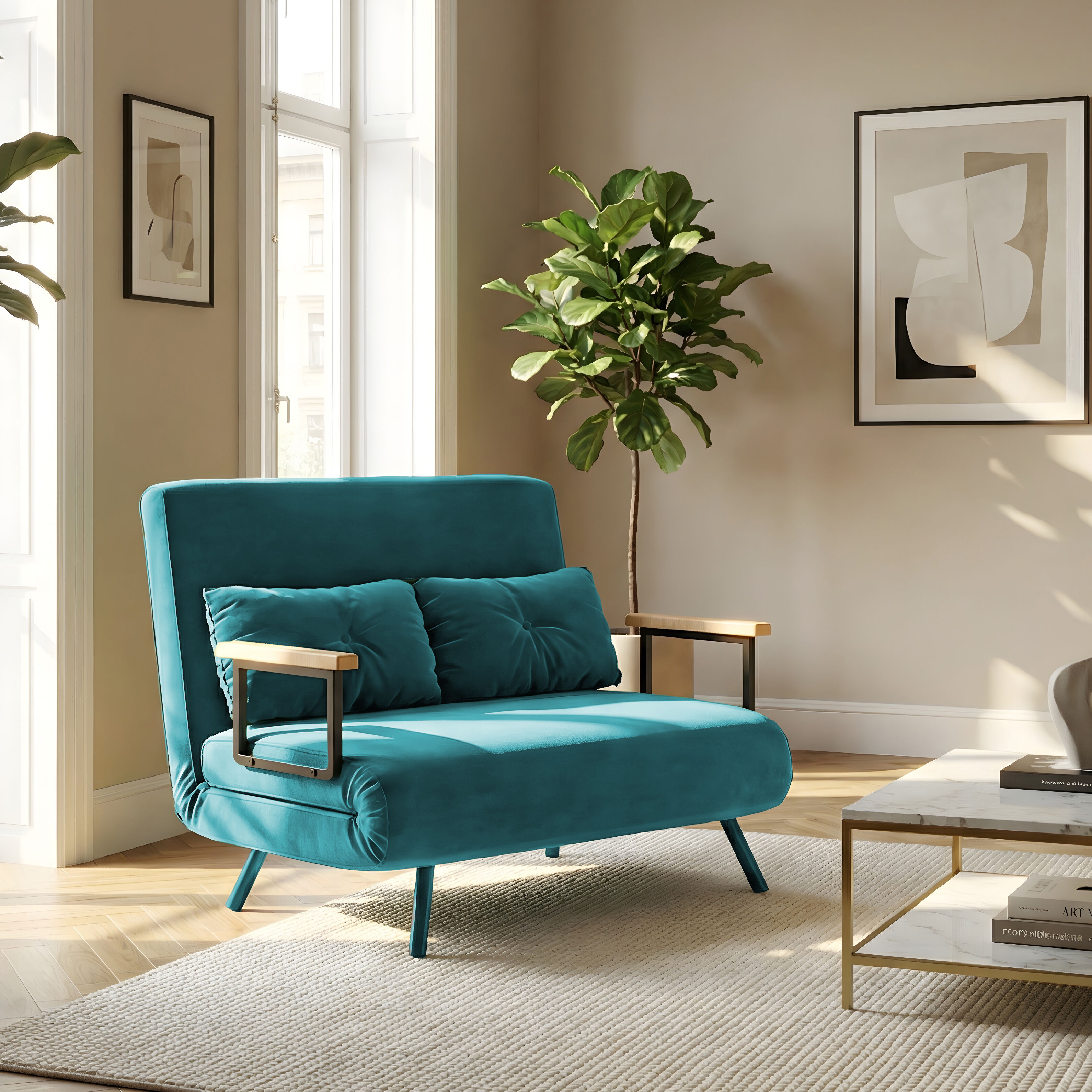 dechome 884dhdb Divano Letto Clic-Clac 2 Posti Moderno In Velluto Dimensioni 102x73x81 Cm Colore Verde Acqua