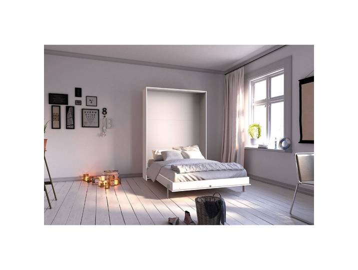 Klappbett - vertikal 140 x 200cm Spanplatte, foliert Weiß/Weiß