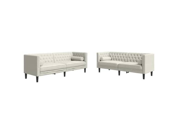 Todiikf 2-TLG Chesterfield Sofa Set Samt Couch mit Nackenkissen Creme Eleganter Samtbezug in Creme und klassisches Knopftuft-Design verwandeln Wohnzimmer und Lounge in eine gemütliche Oase.