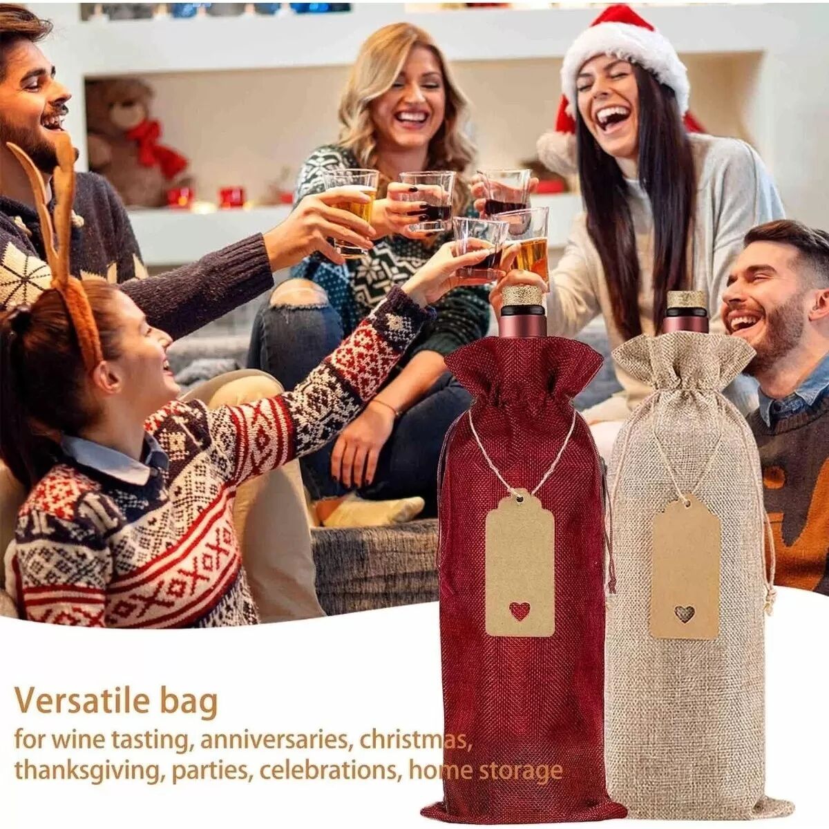INF 24er-Pack Jute Weinbeutel mit Kordelzug - Wiederverwendbare Wein Geschenkbeutel für Flaschen Beige