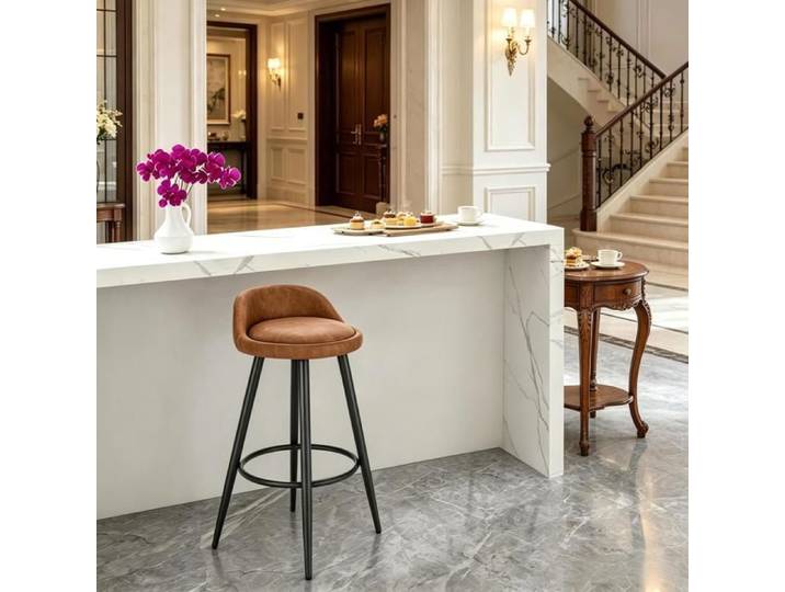 MEULVA Tabouret de bar marron en simili cuir vintage dossier bas hauteur d'assise 69 5 cm