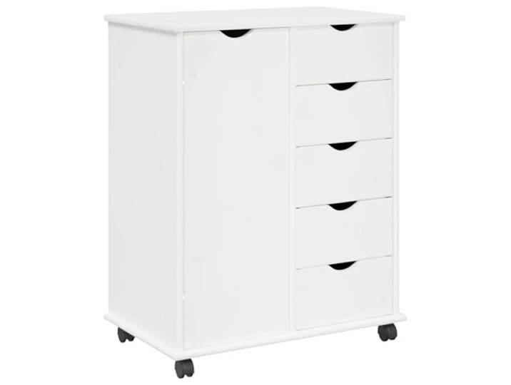 QINXIXINAIXI Rollschrank 63,5 x 39 x 79 cm Massivholz Kiefer Weiß Vier Rollen, verstellbare Regale, Schubladen auf Schienen, Scharniertüren, matte Oberfläche, pflegeleicht