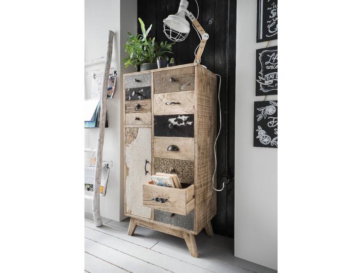 Unikat Hochkommode Ethno aus massivem Mangoholz – Montierte Lieferung – 3%-Vorkasse-Rabatt