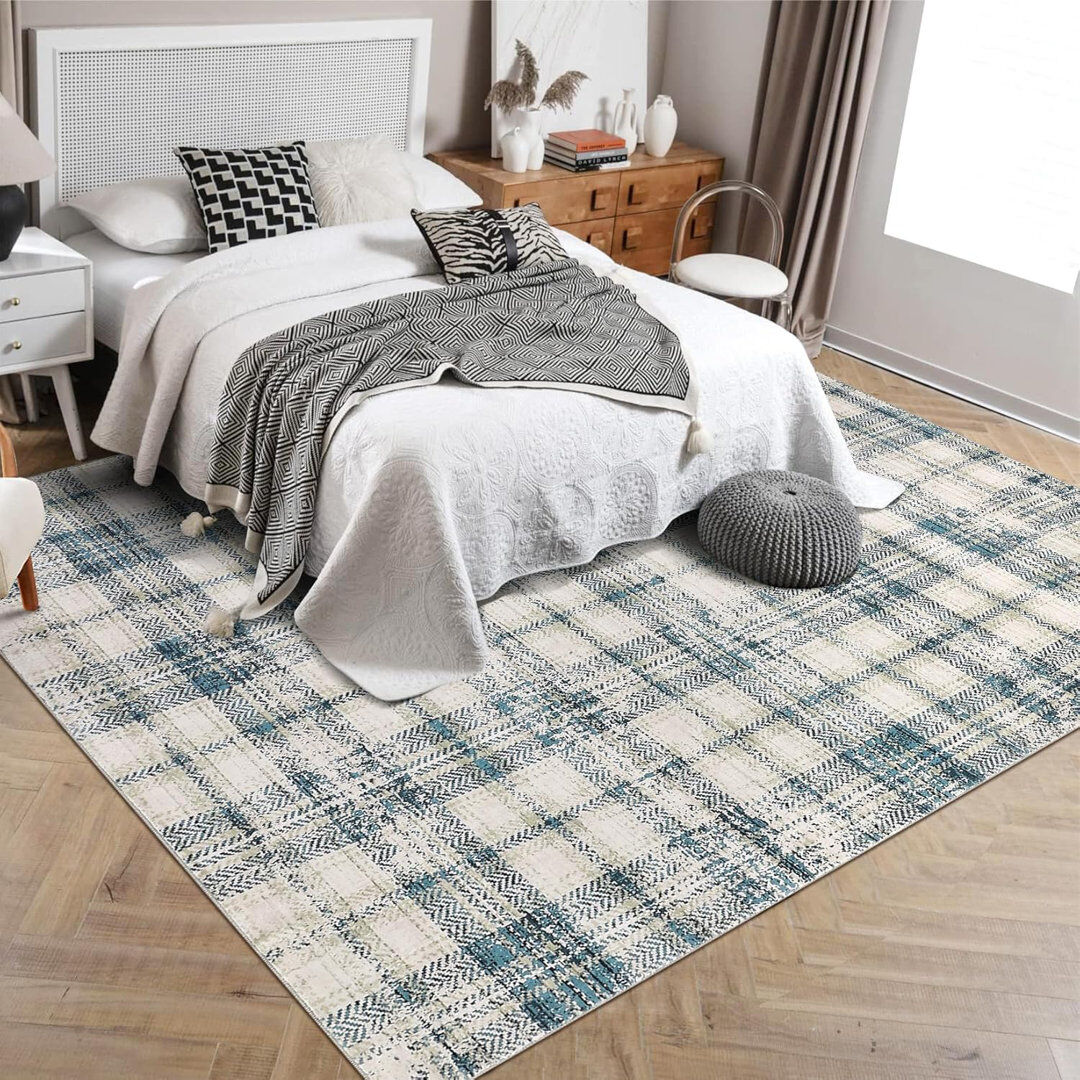 Brambly Cottage Rectangle Plaid Area Rug Blue Rectangle 200 x 290 cm
