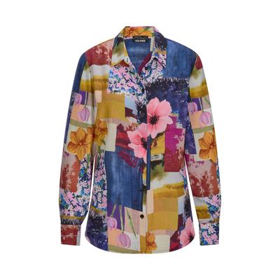 Hemdbluse GOLDNER "Kurzgröße Viskosebluse mit Patchwork-Print", Damen, Gr. 21, bunt (bunt, gemustert), Obermaterial: 100% Viskose CV., gerade, Blusen Hemdbluse, figurschmeichelder Schnitt