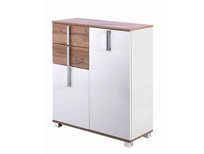 Schildmeyer Seitenschrank Luca 135872, weiß glanz/Eiche Landhaus Dekor, 80,6/32,0/94,8