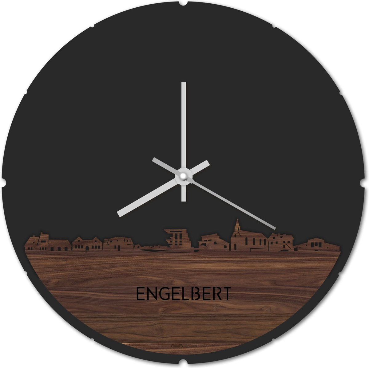 Skyline Klok Rond Engelbert Notenhout Ø 44 cm - Stil Analoog Uurwerk - Wanddecoratie