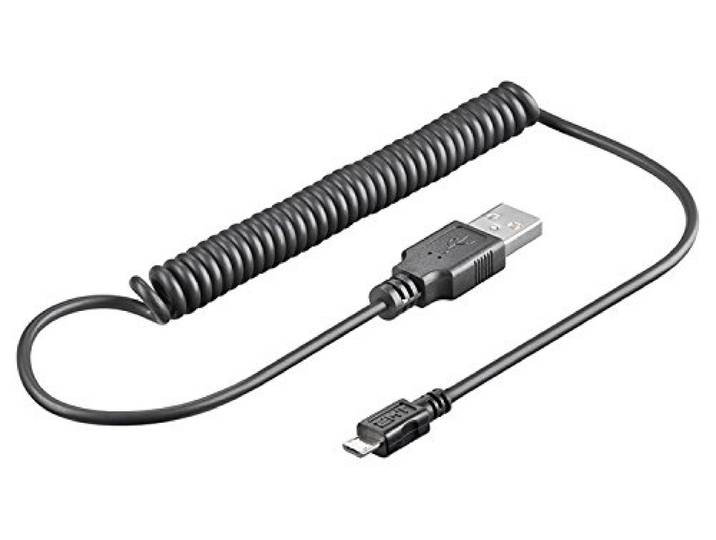 Goobay 62334 Micro-USB-oplaad- en synchronisatiekabel, spiraalkabel, voor Android-apparaten, zwart