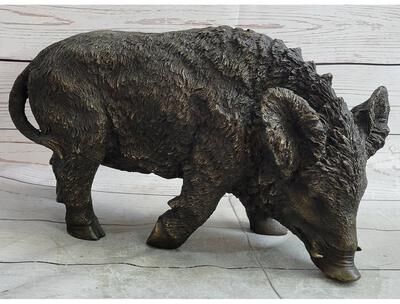 Bronzhaus Wild Boar Pig Feral Hog Bronze Sculpture Statue Figure Figurine Decor