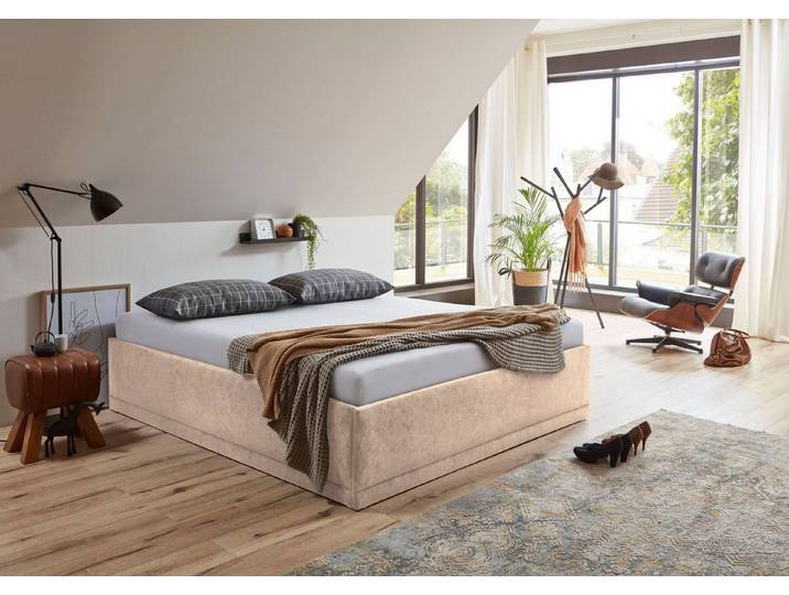 Westfalia Schlafkomfort Polsterbett Texel, Standardhöhe mit Zierkissen, Bettkasten bei Ausführung mit Matratze