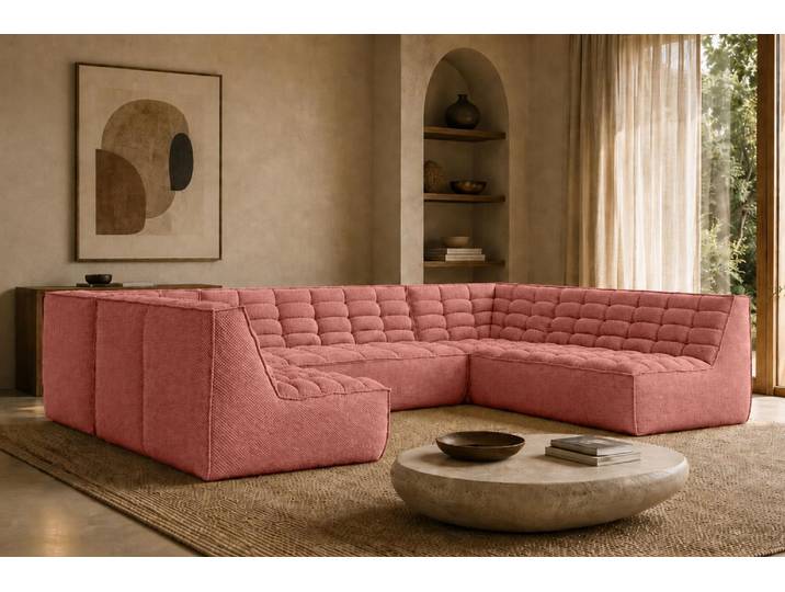 Kaiser Möbel Ecksofa U XL Modulares U-Form, Plüschstoff Pop, Rosa, LAZY U XL