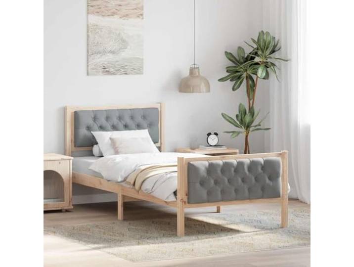 Emmtore Bettrahmen mit Kopfteil Massives Kiefernholz,Betten & Bettgestelle,Bett mit Kiefernholzrahmen,Braun und hellgrau,90 x 200 cm