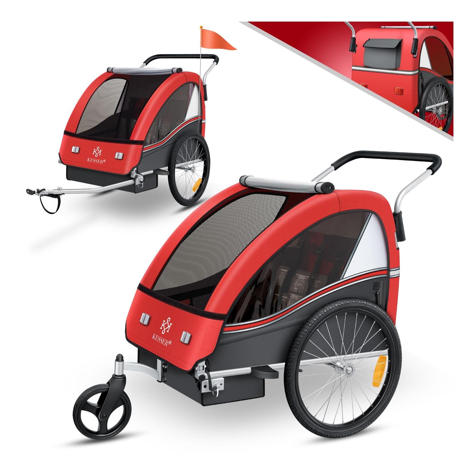 KESSER® Kinderanhänger Fahrradanhänger Sport-RX 2 in 1 Joggerfunktion Kinderfahrradanhänger + 5-Punkt Sicherheitsgurt 360°-Vorderrad Jogger Buggy Fahrrad Anhänger für 1 bis 2 Kinder max. 40kg