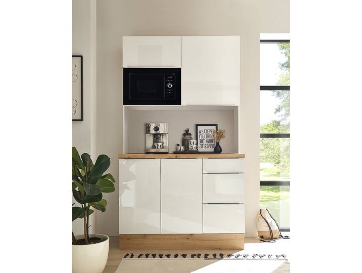 Goedkope keuken 120 cm - mini keuken met apparatuur Marleen - Wit/Wit - Geen kookveld - magnetron - kleine keuken - compacte keuken - keukenblok met apparatuur