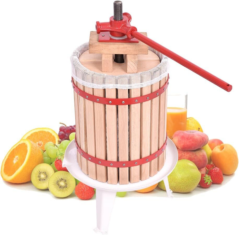 YEATHOR Apple Press and Crusher Manual Fruit Press Set with Grinder   with Straining Bag, 3 Legs & Hand Crank Juice Cider Wine Making Tool Grape Berry Presser 18L