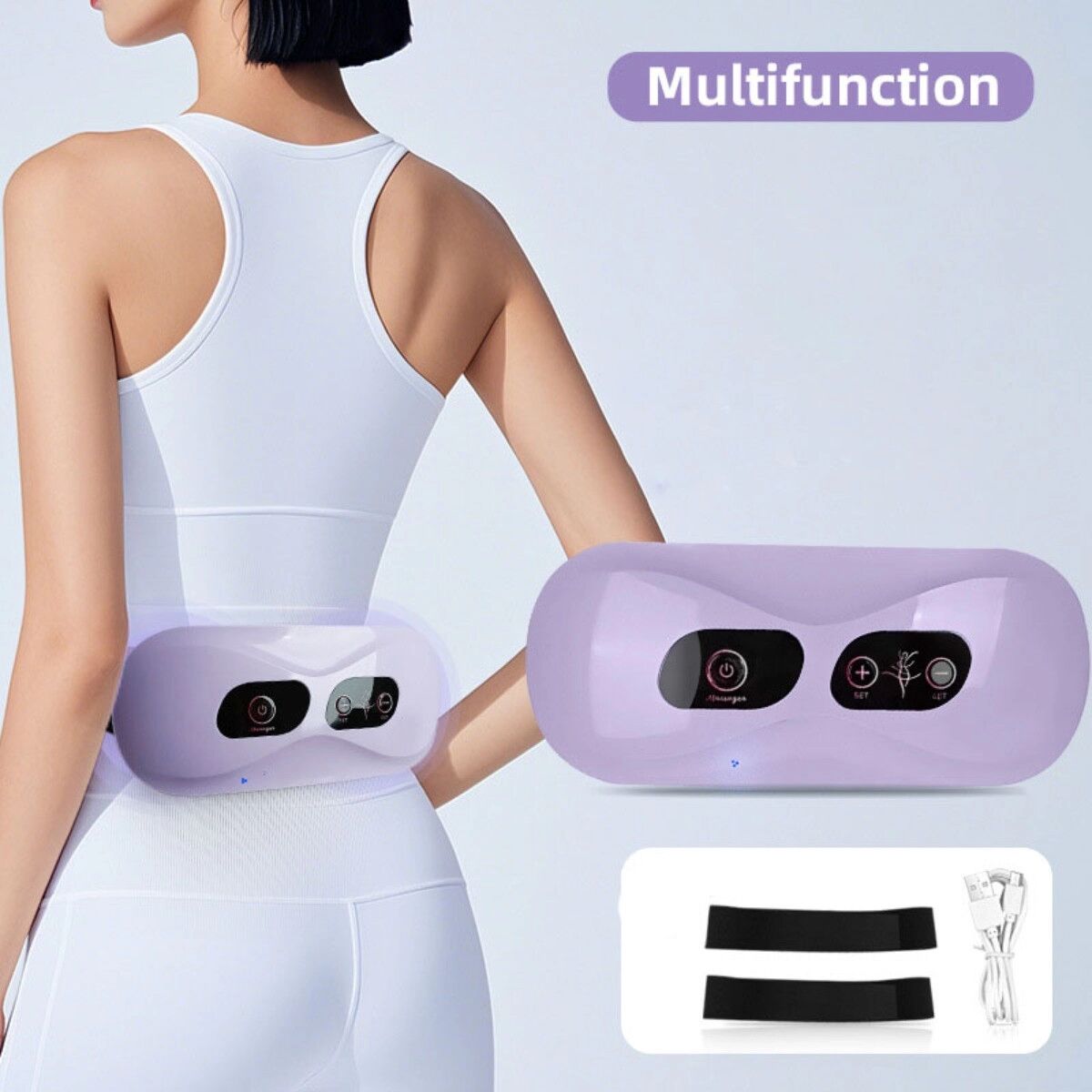 INF Wiederaufladbarer NJR-720 Bauchmassagegürtel – 6-Stufen USB Taillen- und Bauchmassage mit 2000mAh Batterie