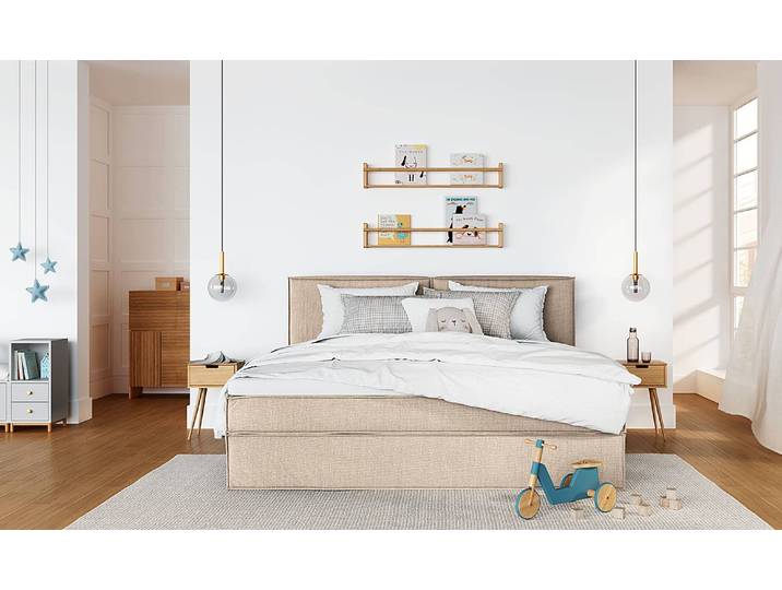 Familienbett Boxspringbett 240 x 200cm Flachgewebe Beige H3