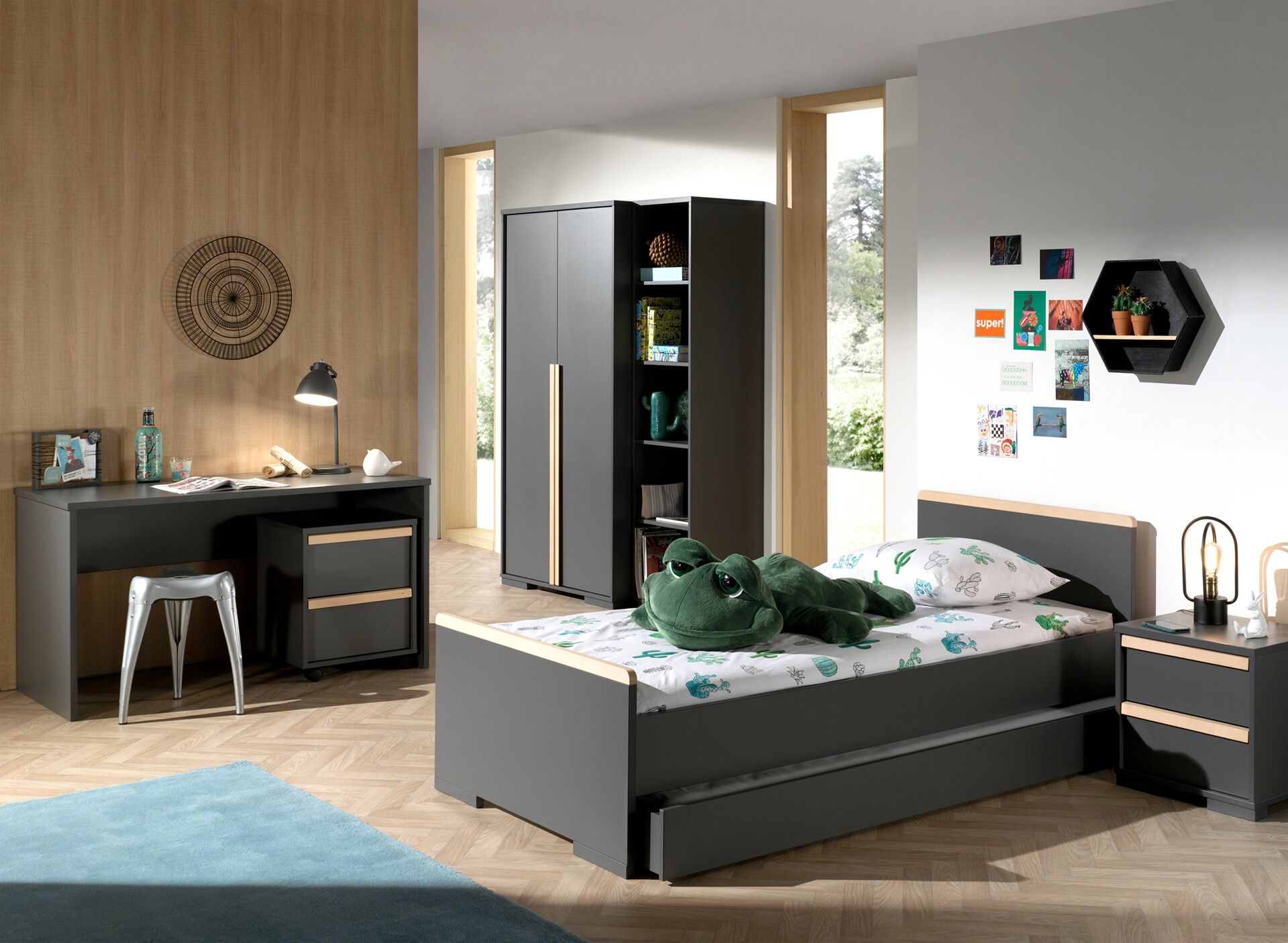 Nachtkonsole VIPACK "London", grau (anthrazit), B:48,1cm H:48,8cm T:40cm, Holzwerkstoff, Sideboards, Nachtkonsole, mit Melamin-Oberfläche