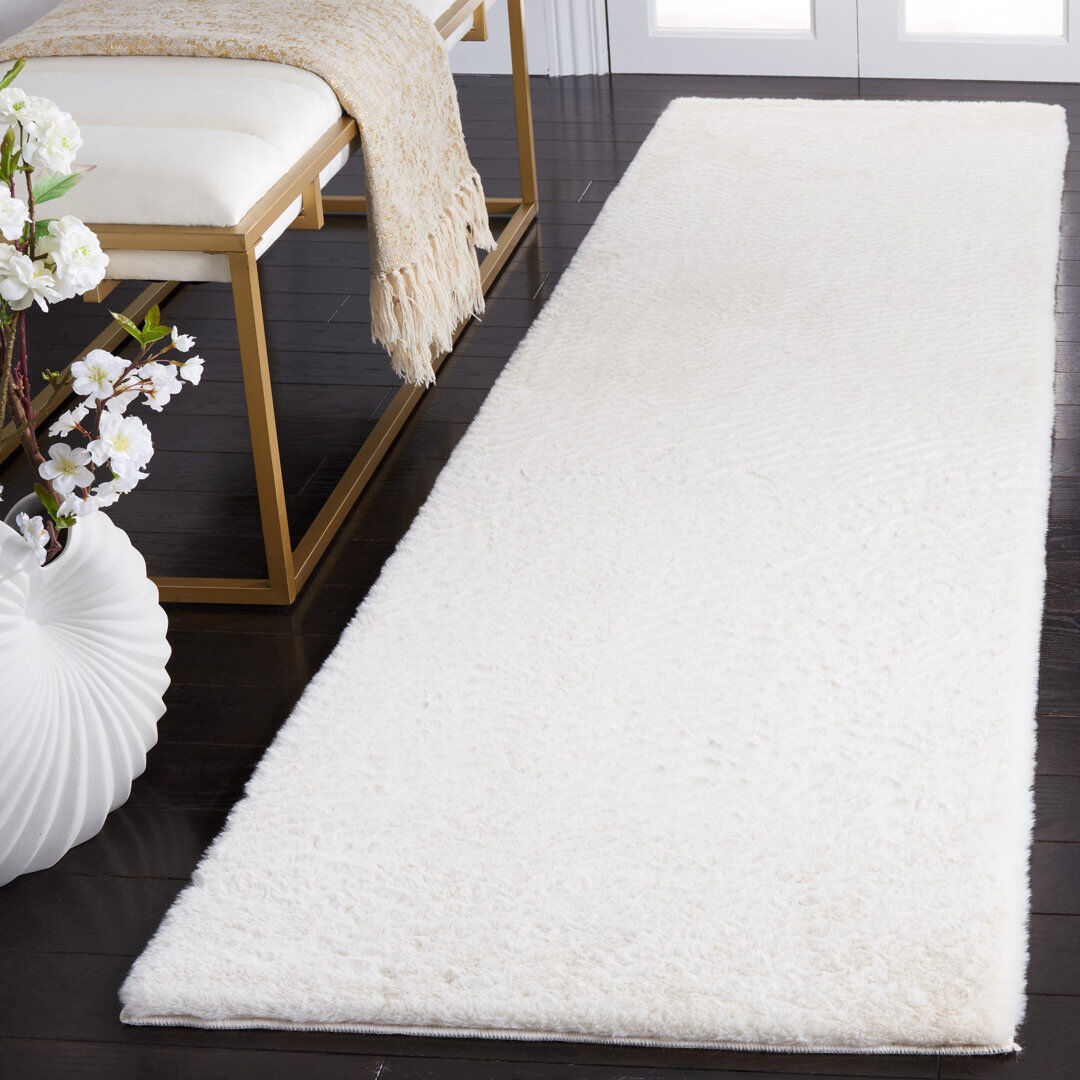 Blue Elephant Faux Rabbit Fur Area Rug In Off White Off White Runner 69 x 244cm