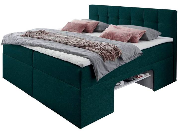 Boxbett, Taschenfederkern, Nachtblau Meliert, 142×210 cm, Mit Stauraum, Modern