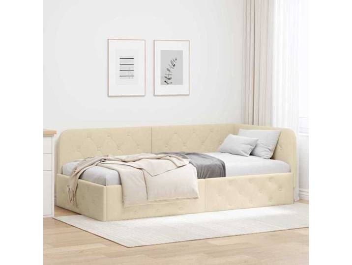 Crème Cadre de Lit pour 90x200cm Magnifique Strcutrue de lit d'angle Crème 90x200cm tissu CL8232954