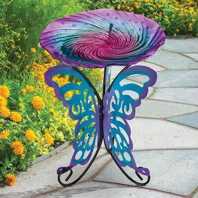 Regal Art & Gift - Drop Ship Butterfly Birdbath with Stand Multi Cool , Multi Cool