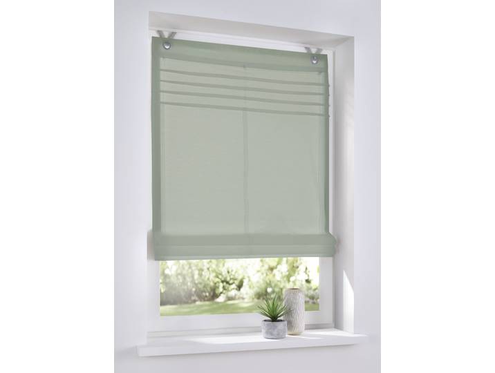 Raffrollo KUTTI Kessy Biese , grün (salbei), B:100cm H:140cm, Raffrollos, Raffrollo, halbtransparent, Baumwolle, Polyester, Hakenaufhängung