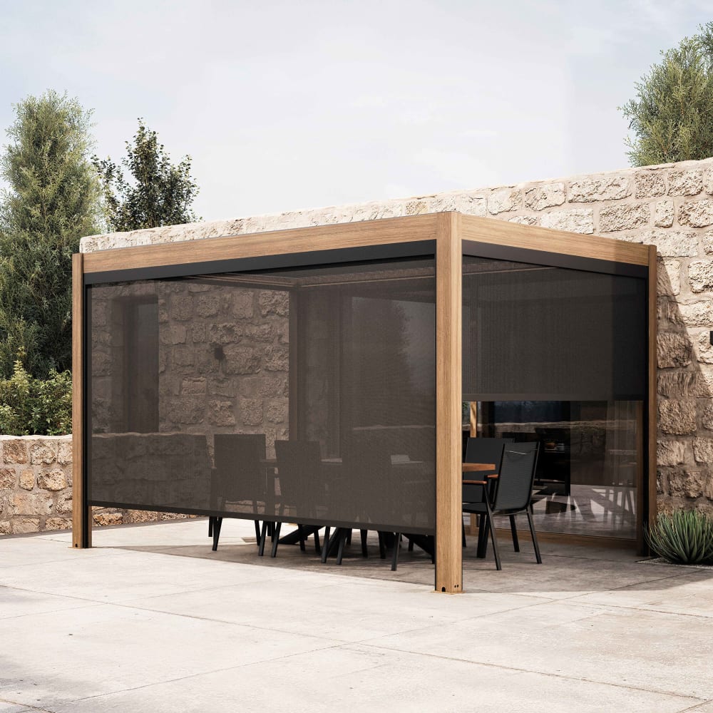 Oviala Pérgola bioclimática autoportante y motorizada 3x4m y 2 estores