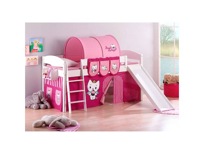 Hochbett Angel Cat Sugar 90 x 200cm Weiß mit Rutsche/mit Leiter