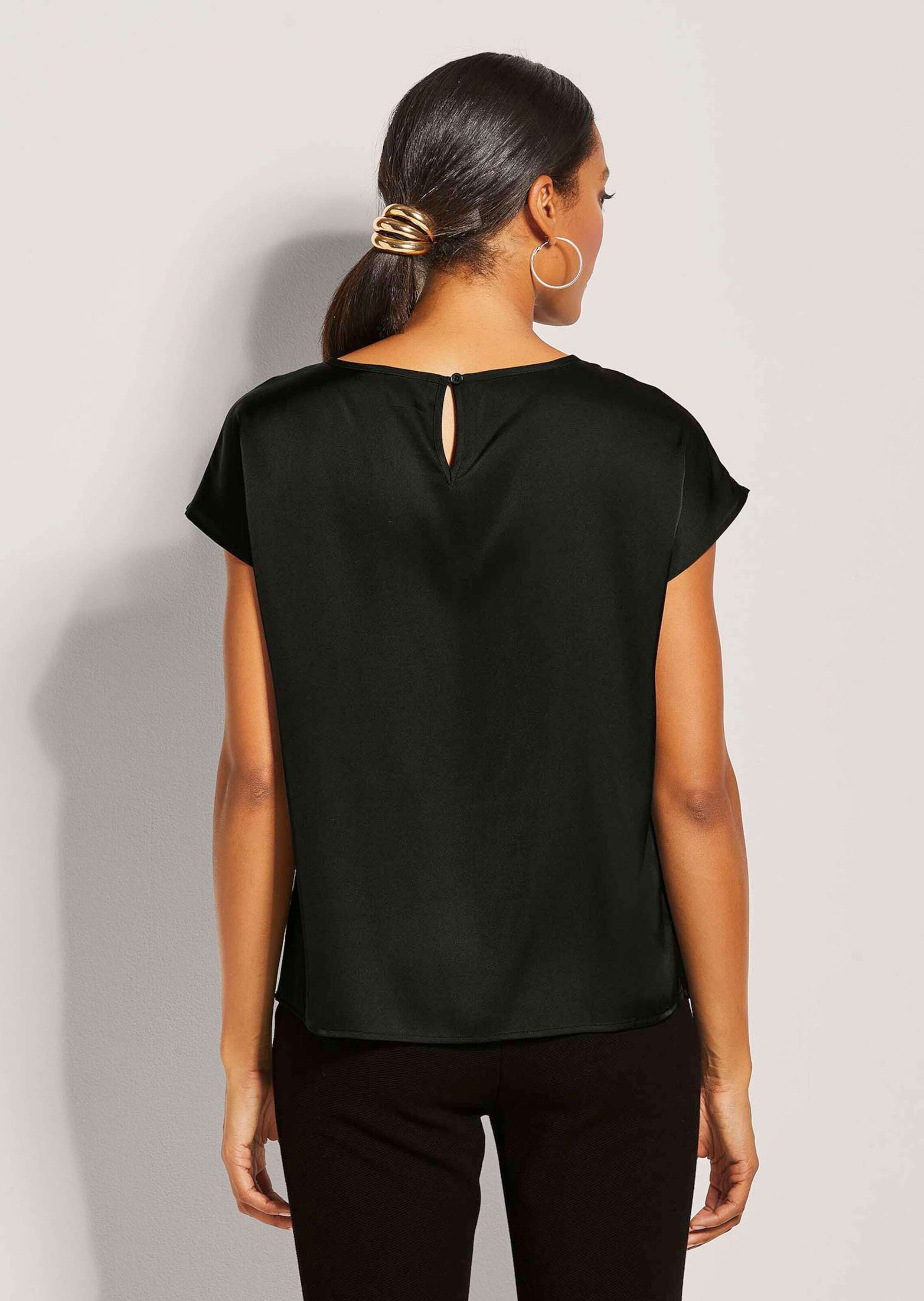 Shirtbluse MADELEINE "Blusenshirt Elegante Satinbluse in A-Linie", Damen, Gr. 40, schwarz, Obermaterial: 100% Polyester PES., Modern, normal, Blusen Shirtbluse