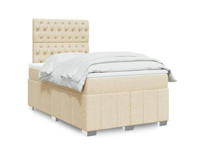 KGTKGTYER Boxspringbett mit Matratze, 120x190 cm Creme, Taschenfederkern Inklusive Topper, Höhenverstellbares Kopfteil, Strapazierfähiger Stoff
