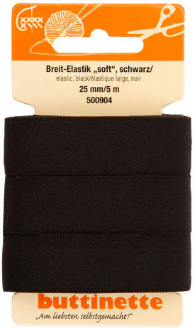 buttinette Soft-Gummiband "Breit-Elastik", schwarz, Breite: 25 mm, Länge: 5 m