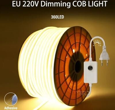 Uplifted Goods Flexible COB LED Strip Light For Indoor And Outdoor Lighting warm White (3000k) eu Plug 220v Switch 40m
