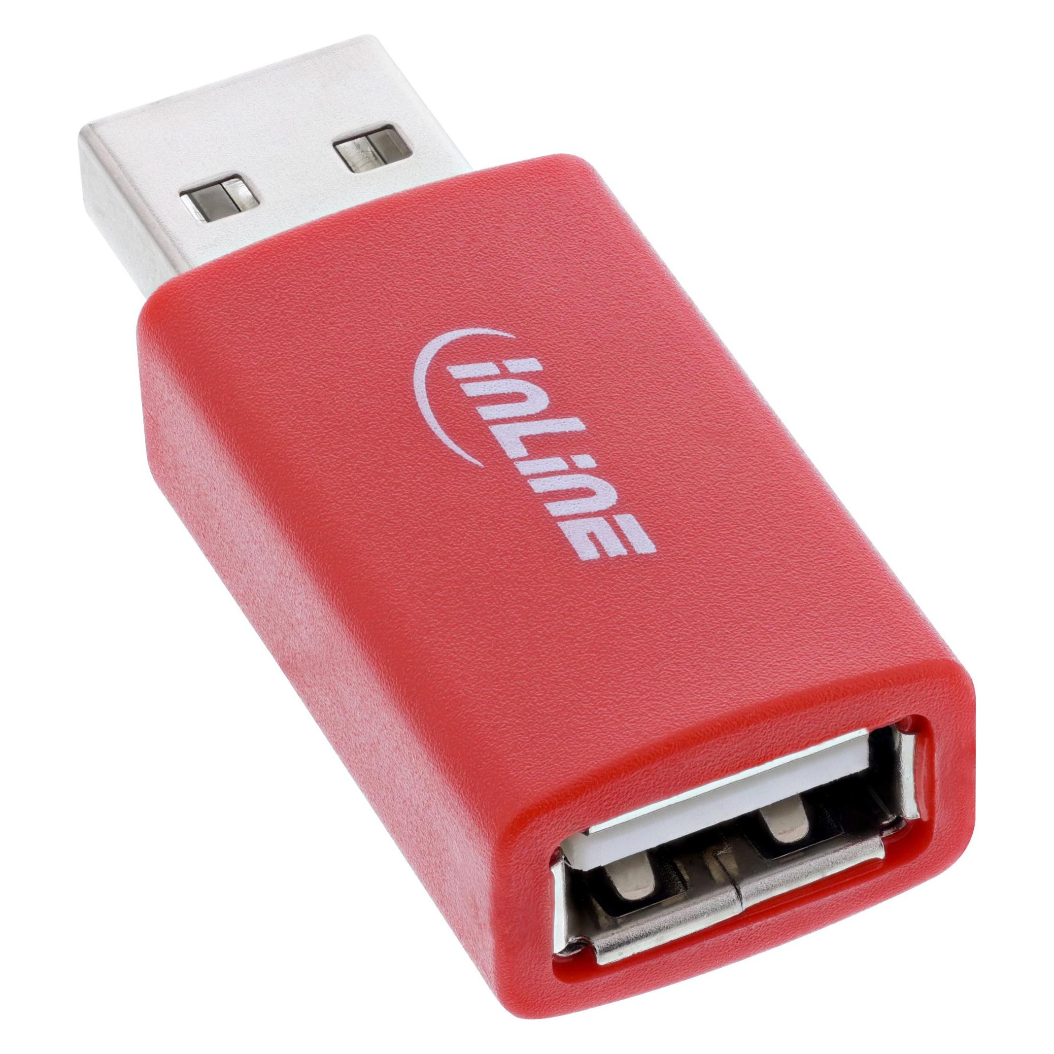 InLine USB-Datenblocker, Adapter USB-A Stecker an USB-A Buchse, 5 V, 1,5 A (USB-A, USB-A) (31653)