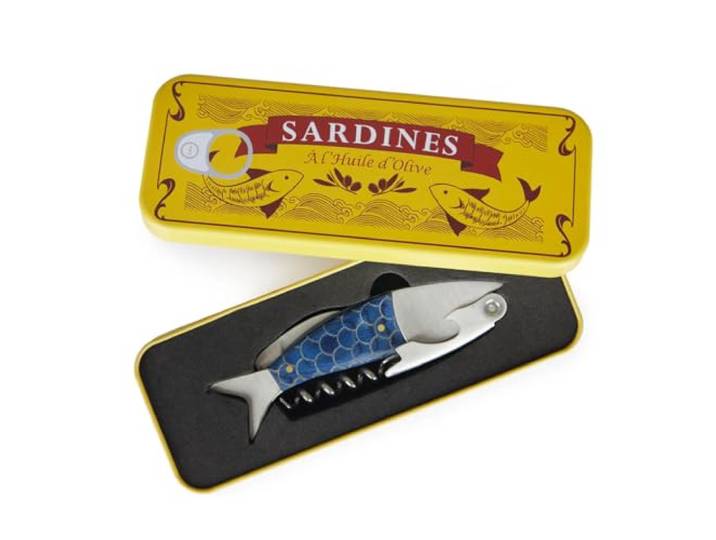 Balvi Kurkentrekker conservering sardines kleur blauwe flesopener met metalen doos tin