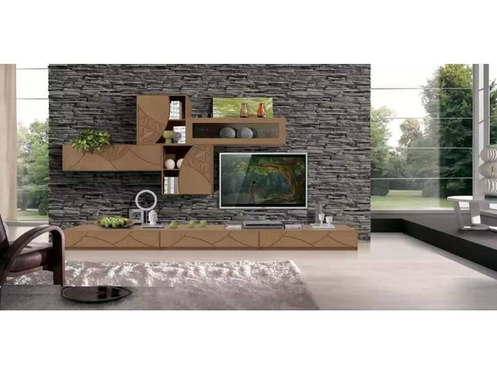 JVmoebel Wohnwand Braune Wohnwand aus Holz und Glas mit Sideboard und Regalen, (3-St., Wohnwand), Made in Europa