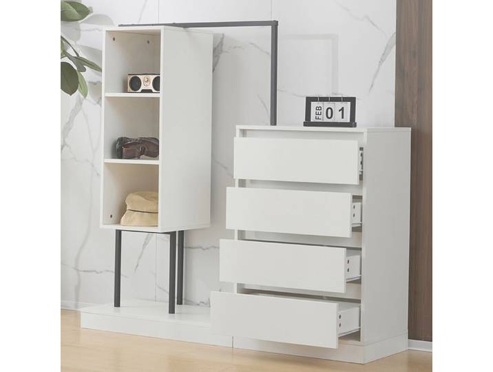 Commode à tiroirs Blanc Armoire avec tringle à vêtements 140×40×135 cm