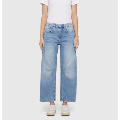 5-Pocket-Jeans MAC "OHIO Barrel", Damen, Gr. 34, N-Gr, blau (light blau random washed), Denim/Jeans, Obermaterial: 99% Baumwolle, 1% Elasthan, bequem knöchellang, Jeans 5-Pocket-Jeans, Barrel Fit, Naht-Detail auf Kniehöhe