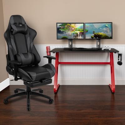 Flash Furniture Desk Bundle - Gaming Desk, Cup Holder, Headphone Hook and Reclining Chair