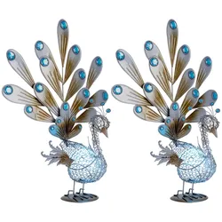2er Set LED Außen Pfau Figur IP44 Steh Stand Lampe Outdoor Leuchte Dekorsteine