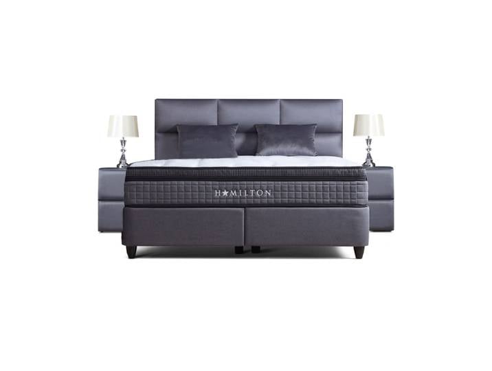 Boxspringbett 90x200 komplett mit orthopädischer Matratze, Topper & Bettkasten, Webstoff Grau, Hamilton, Belvano